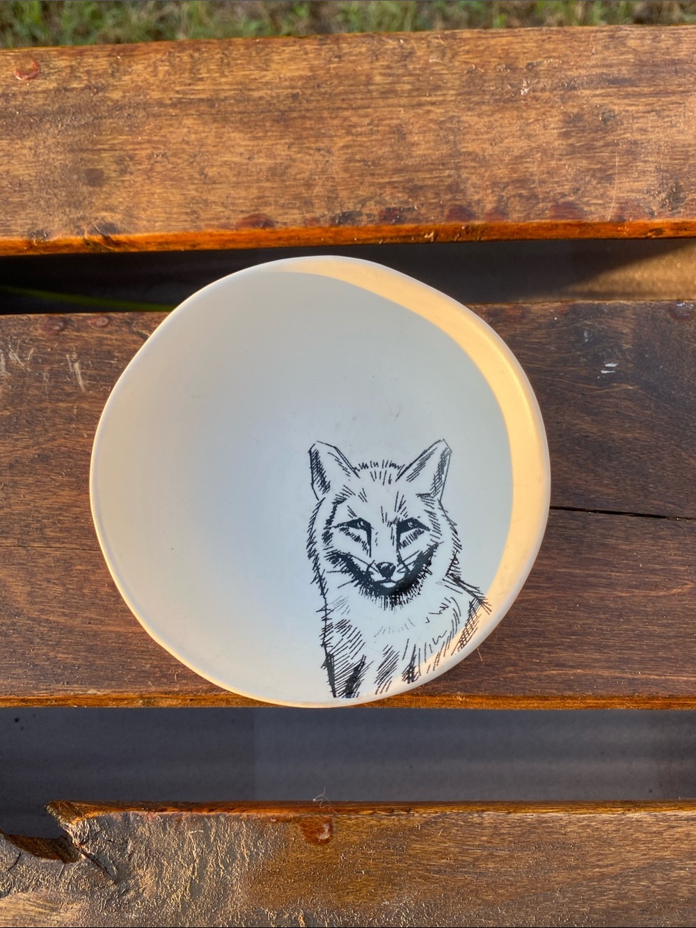 White Ceramic Fox Illustration Bowl 1.5" X 4"